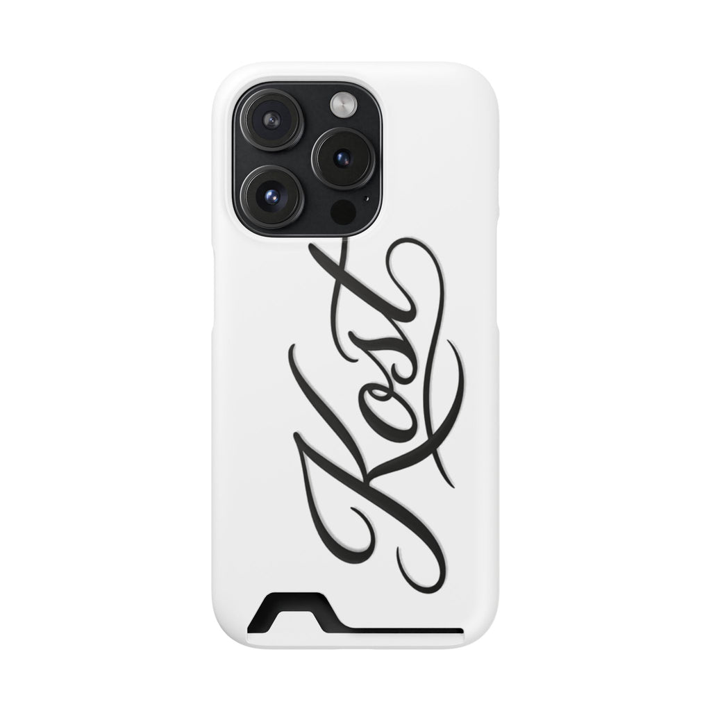 Phone Case with Card Holder – Elegant Black Calligraphy Design