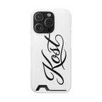 Phone Case with Card Holder – Elegant Black Calligraphy Design