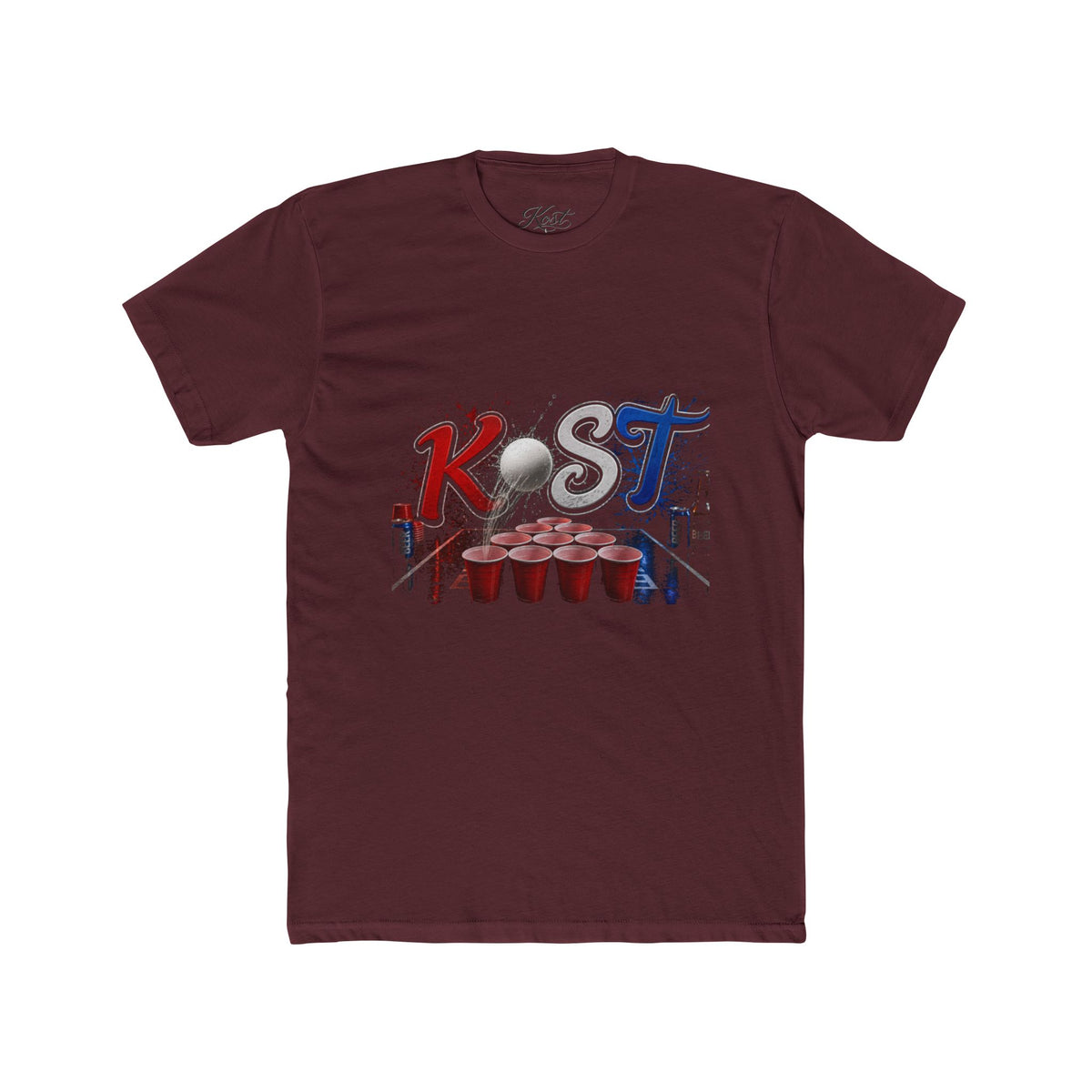KST Beer Pong Graphic Tee - Patriotic Red & Blue Party T-Shirt