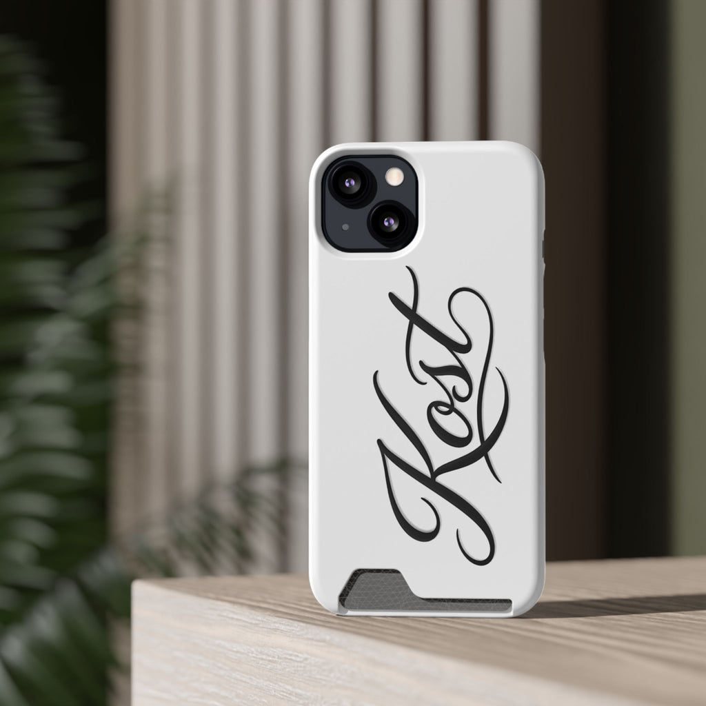 Phone Case with Card Holder – Elegant Black Calligraphy Design