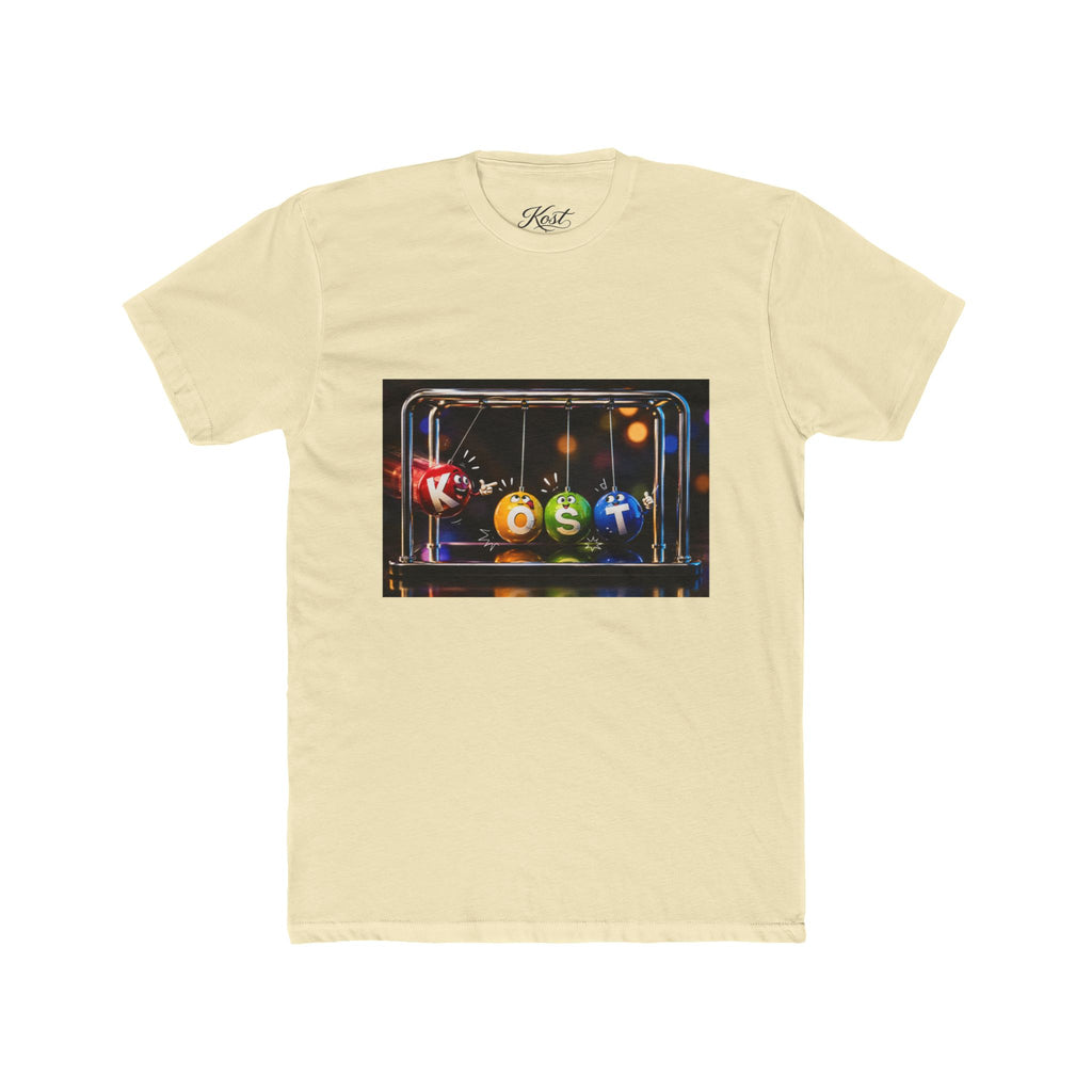 Newton's Cradle Kinetic Art Tee — 'Kest' Logo Graphic Cotton Shirt