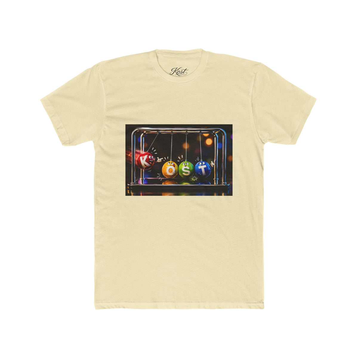 Newton's Cradle Kinetic Art Tee — 'Kest' Logo Graphic Cotton Shirt