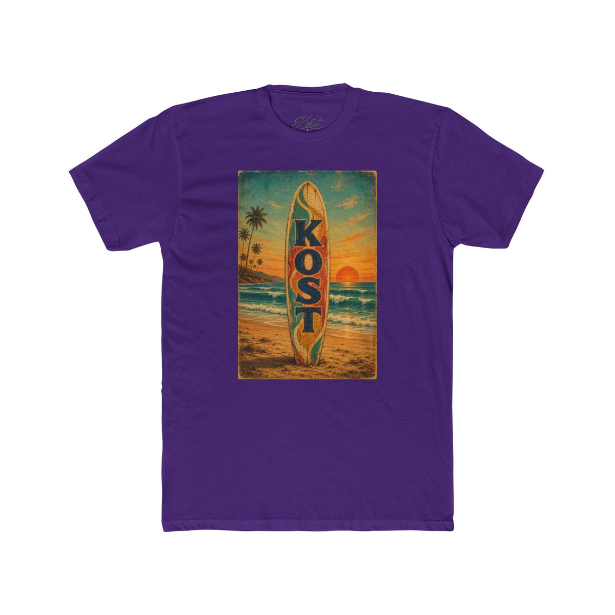 Surfboard Beach Tee – 'KOST' Vintage Sunset Surf Shirt