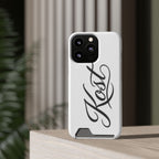 Phone Case with Card Holder – Elegant Black Calligraphy Design