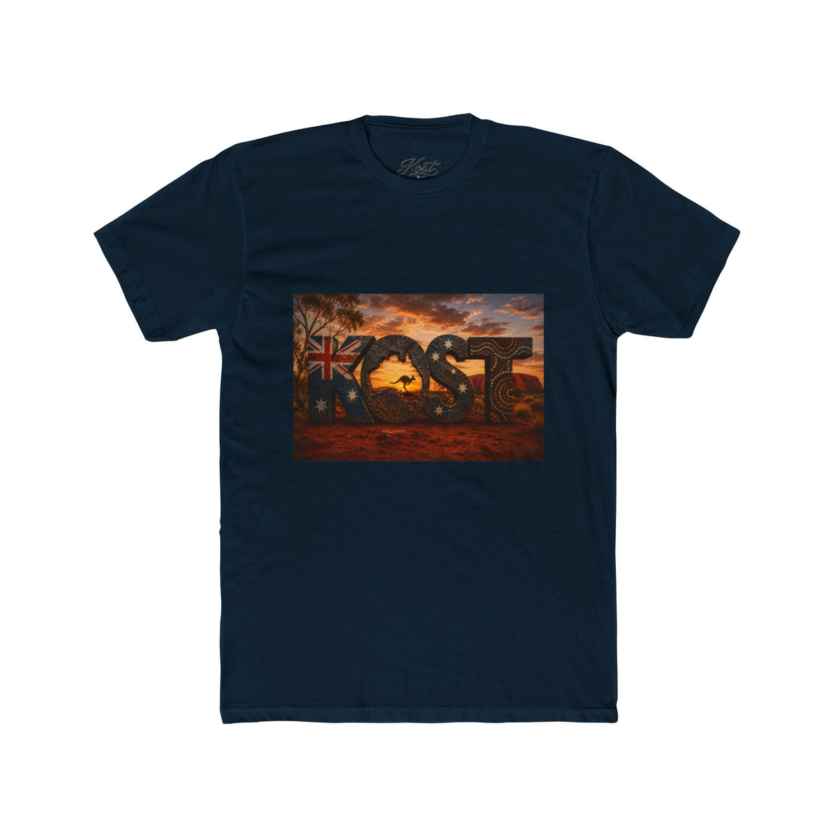 Aussie Sunset Coast T-Shirt — "Aussie" Kangaroo & Boomerang Beach Graphic Tee