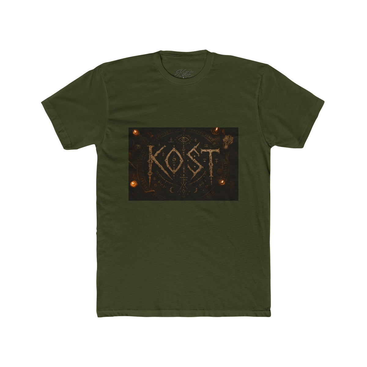 KÖST Rustic Firebrand Tee — Vintage Burned Lettering Graphic T-Shirt