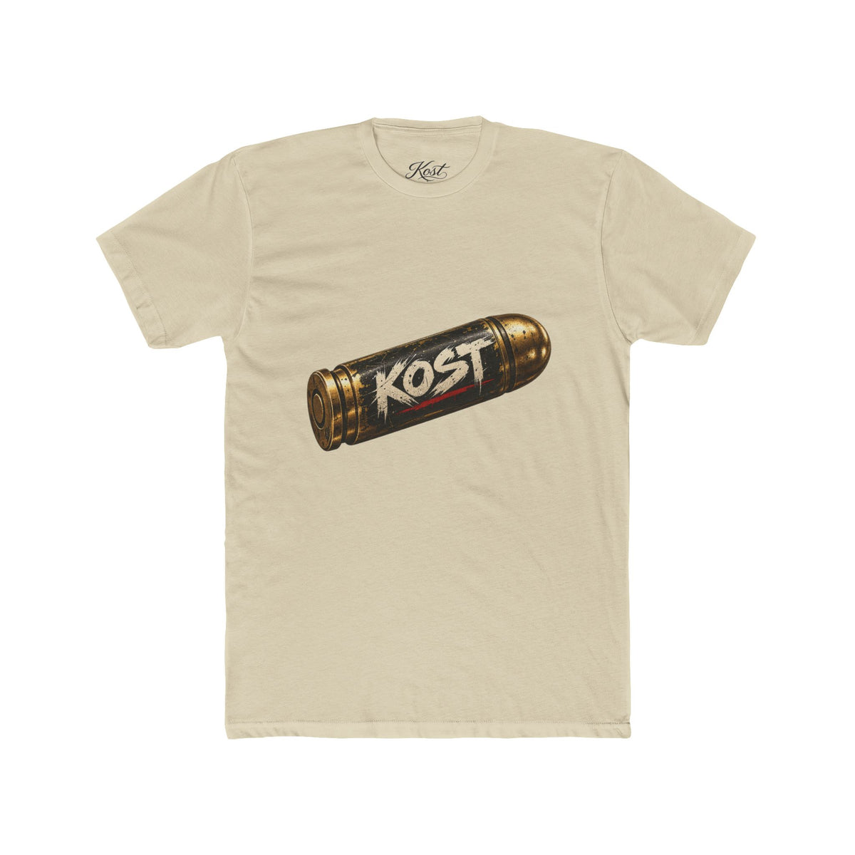 Bullet Logo T‑Shirt — "KOST" Vintage Brass Bullet Graphic