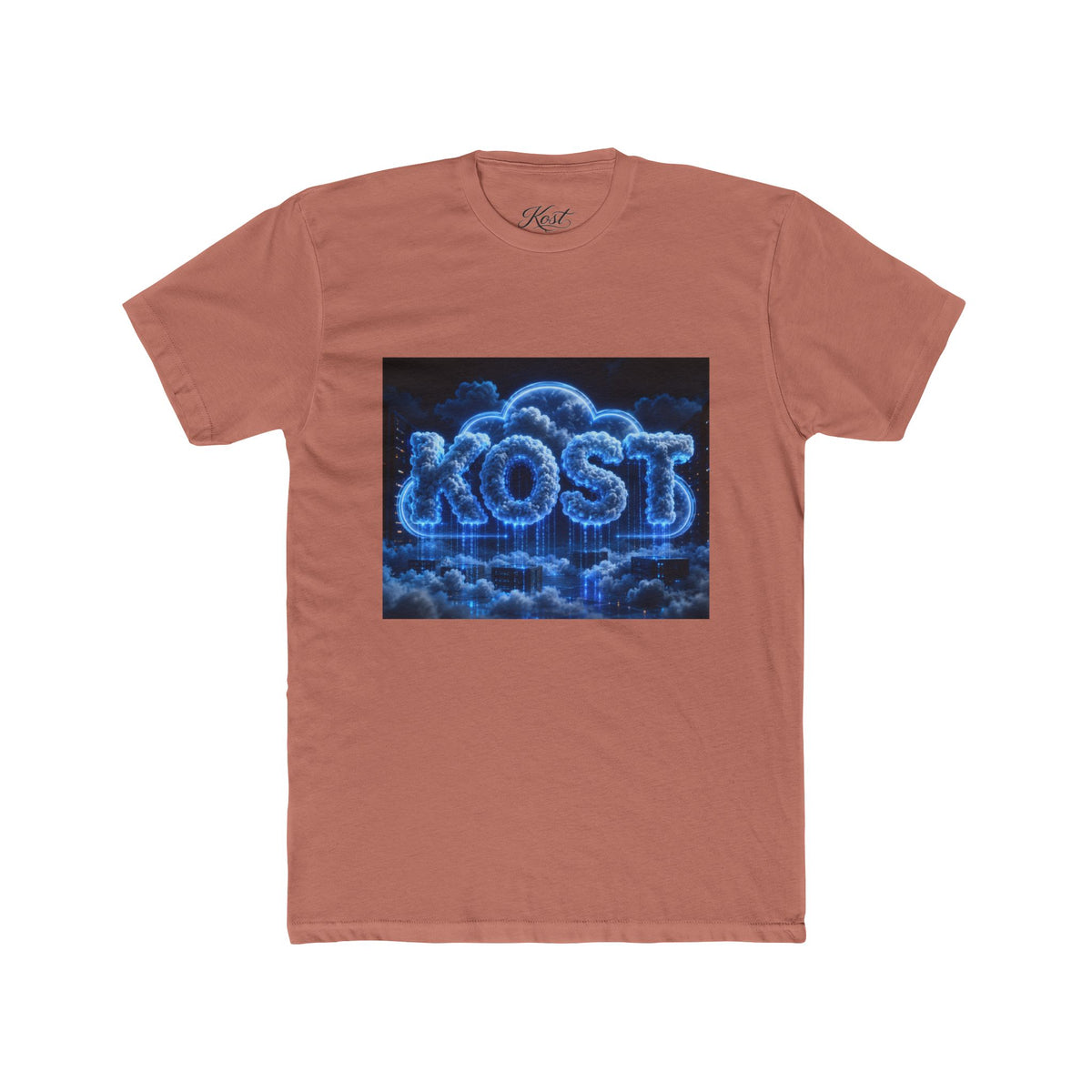 Cloud Glow T‑Shirt — 'KOST' Neon Blue Cloud Graphic Tee