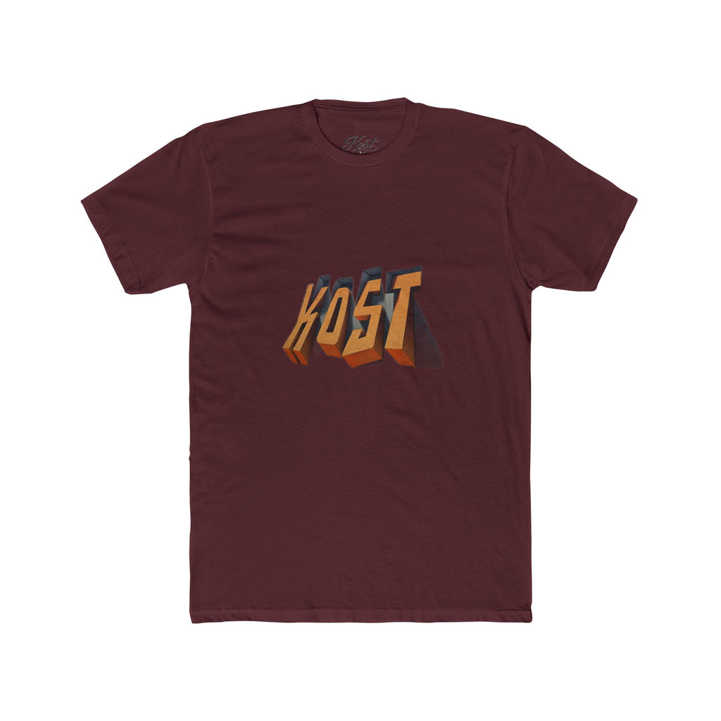 Retro 3D 'KOST' Graphic Tee — Vintage Orange Shadow Cotton T-Shirt