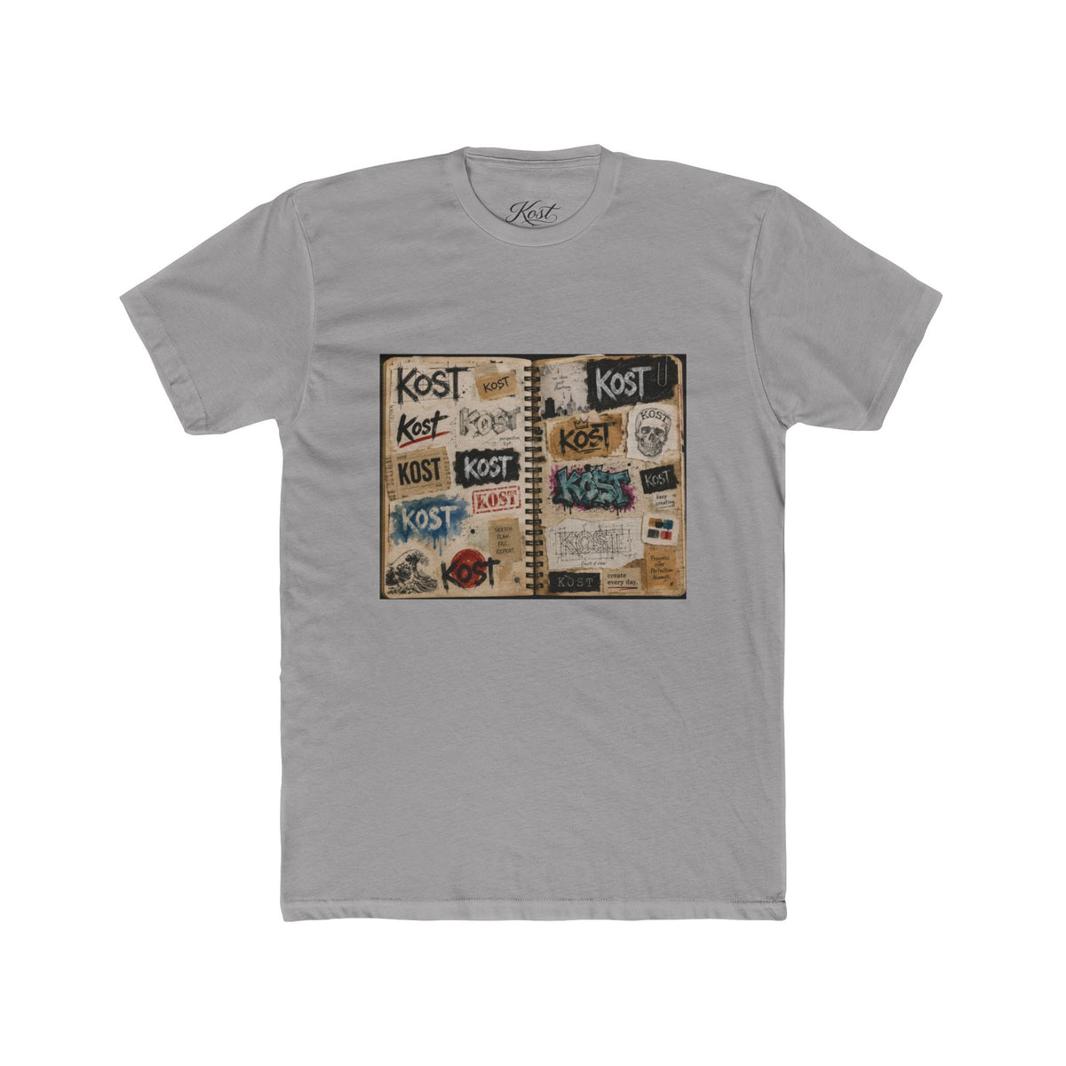 Crew Tee — Vintage Notebook Sticker Logo Collage