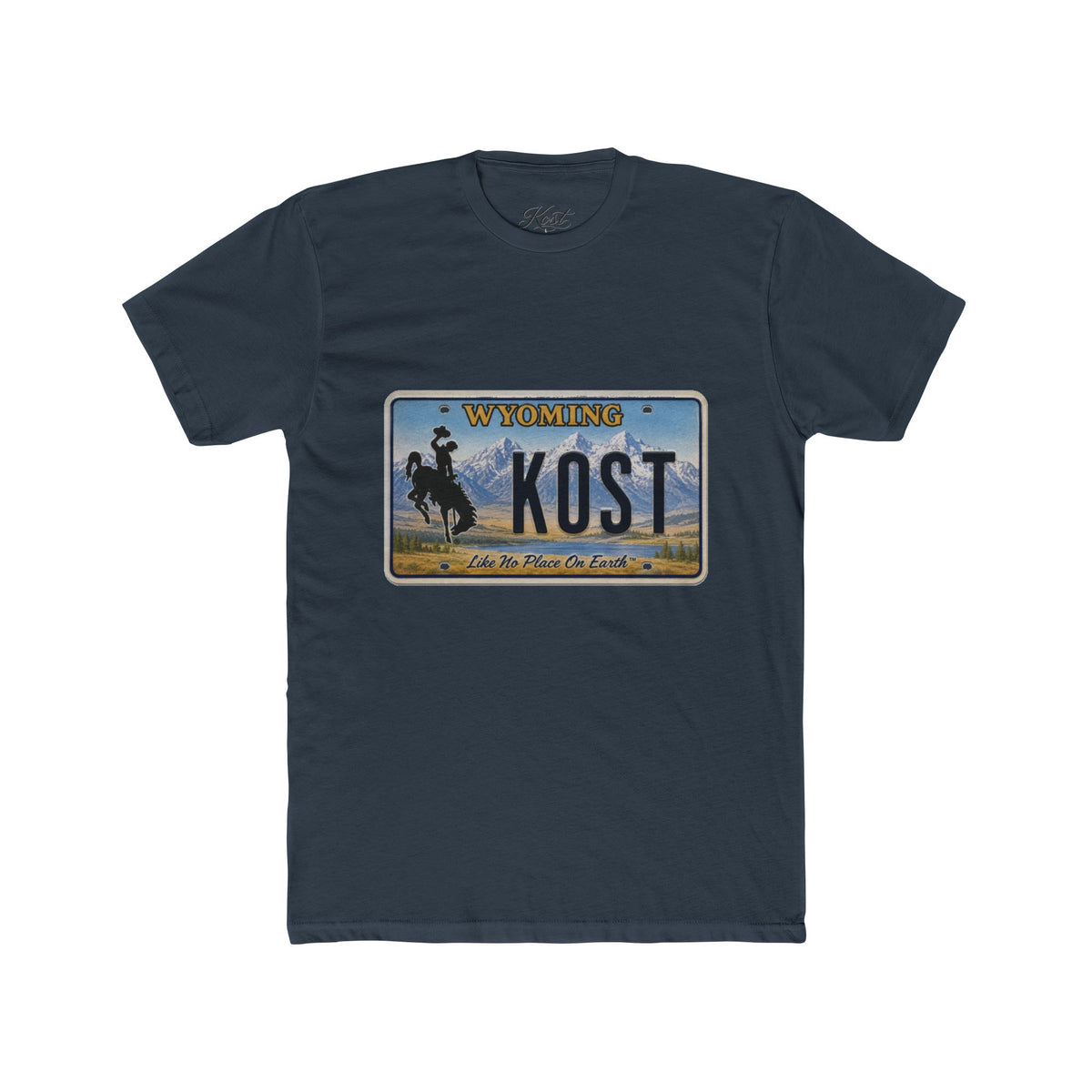Wyoming License Plate Tee — 'KOST' Cowboy Scenic Graphic T-Shirt