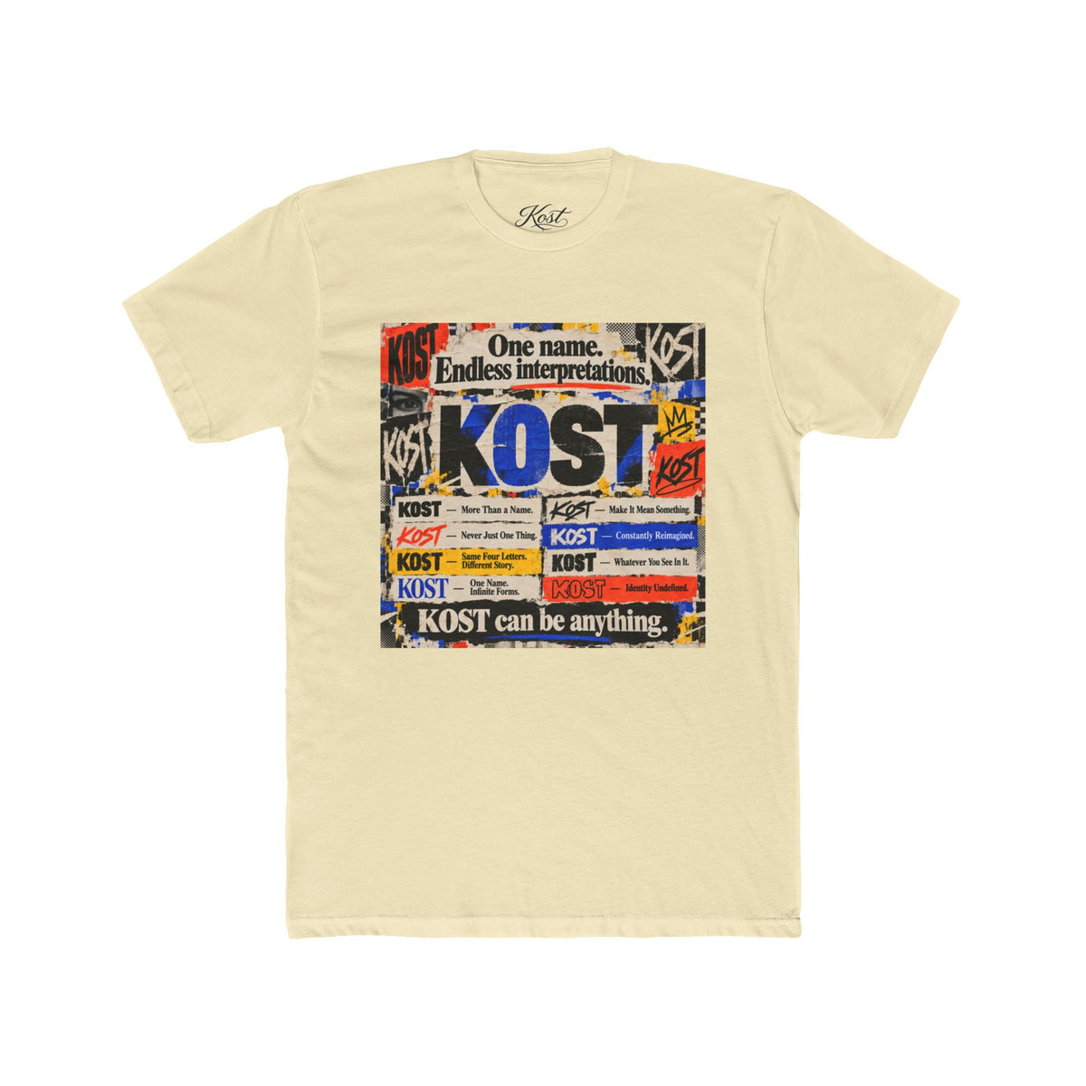 KOST Vintage Patchwork Tee — 'KOST' Collage Graphic Cotton T-Shirt