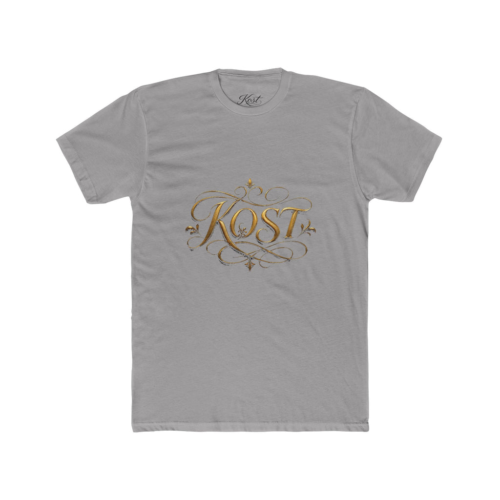 KOST Script Logo Tee — Elegant Gold Calligraphy Cotton T‑Shirt