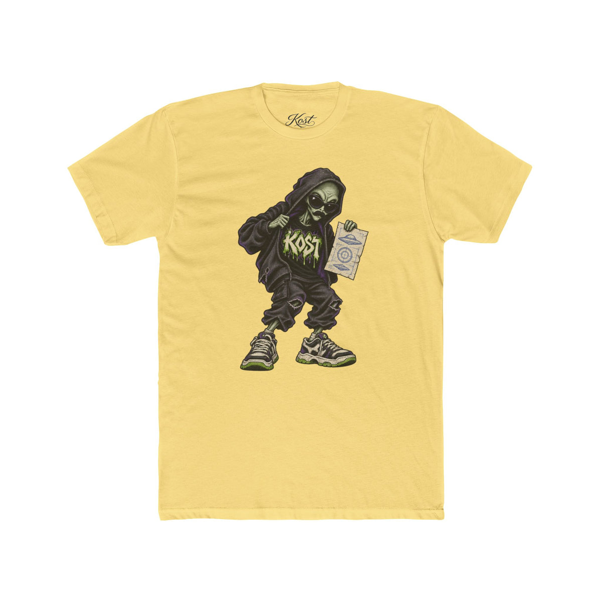 Skull Hood Crew Tee — Grunge Streetwear Graphic T-Shirt with 'Kost' Design