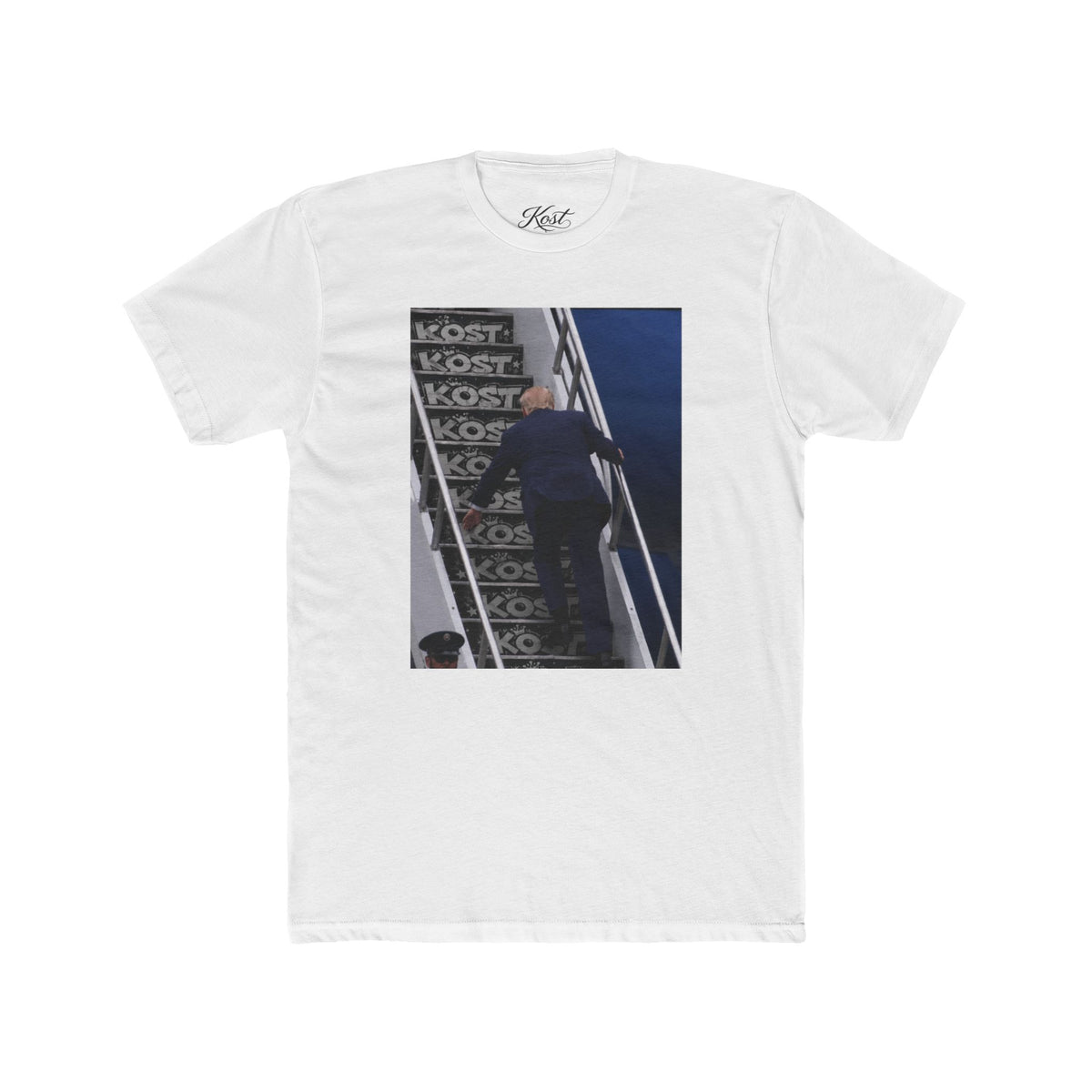Vintage Skate Stairs Photo Tee — KOST Logo Graphic Crew Shirt