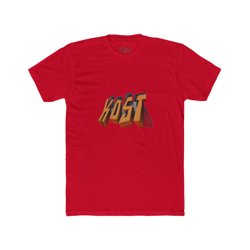 Retro 3D 'KOST' Graphic Tee — Vintage Orange Shadow Cotton T-Shirt
