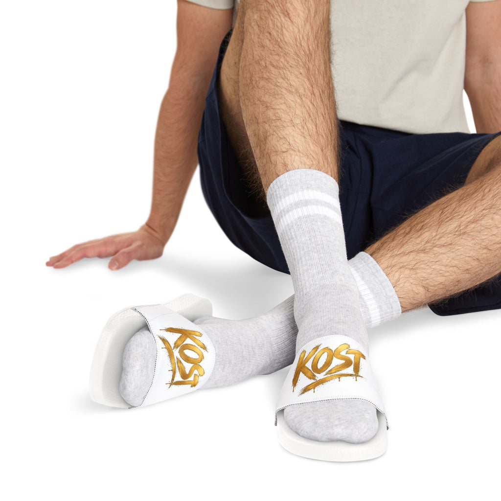 Men’s Removable-Strap Sandals with Gold “KOSY” Graphic