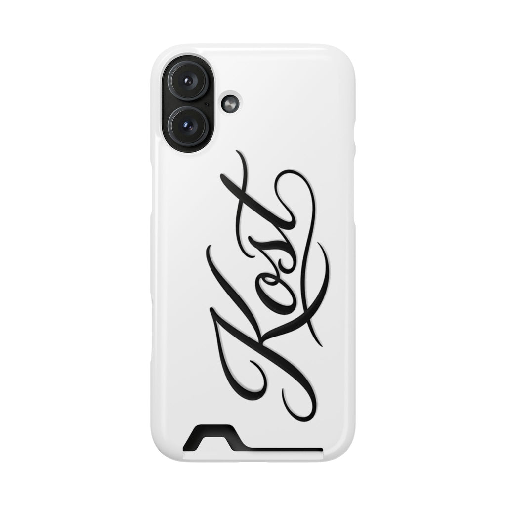 Phone Case with Card Holder – Elegant Black Calligraphy Design