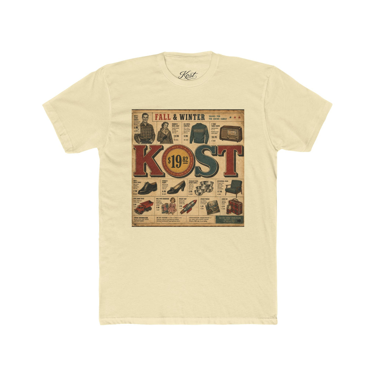 Vintage Catalog Graphic Tee — "KOST" Retro Fall & Winter Poster T-Shirt