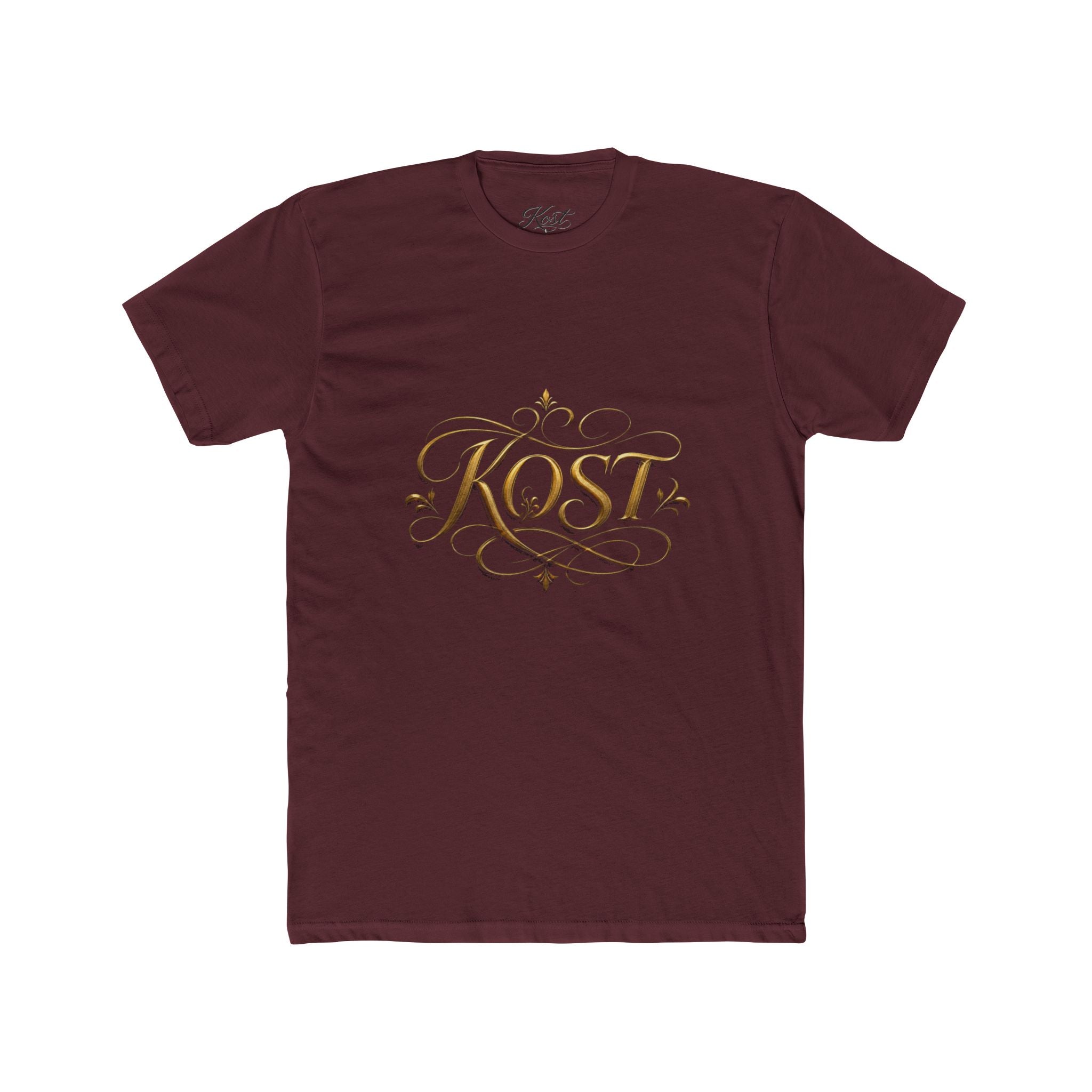 KOST Script Logo Tee — Elegant Gold Calligraphy Cotton T‑Shirt