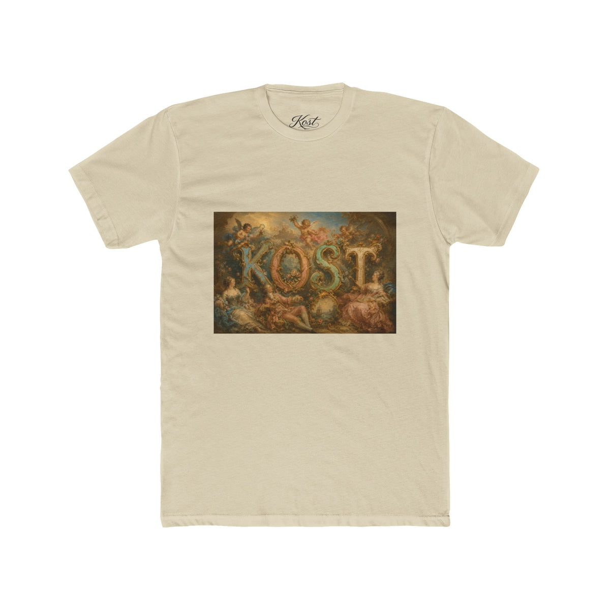 KOST Vintage Baroque Text Tee — Ornate Floral Lettering Shirt