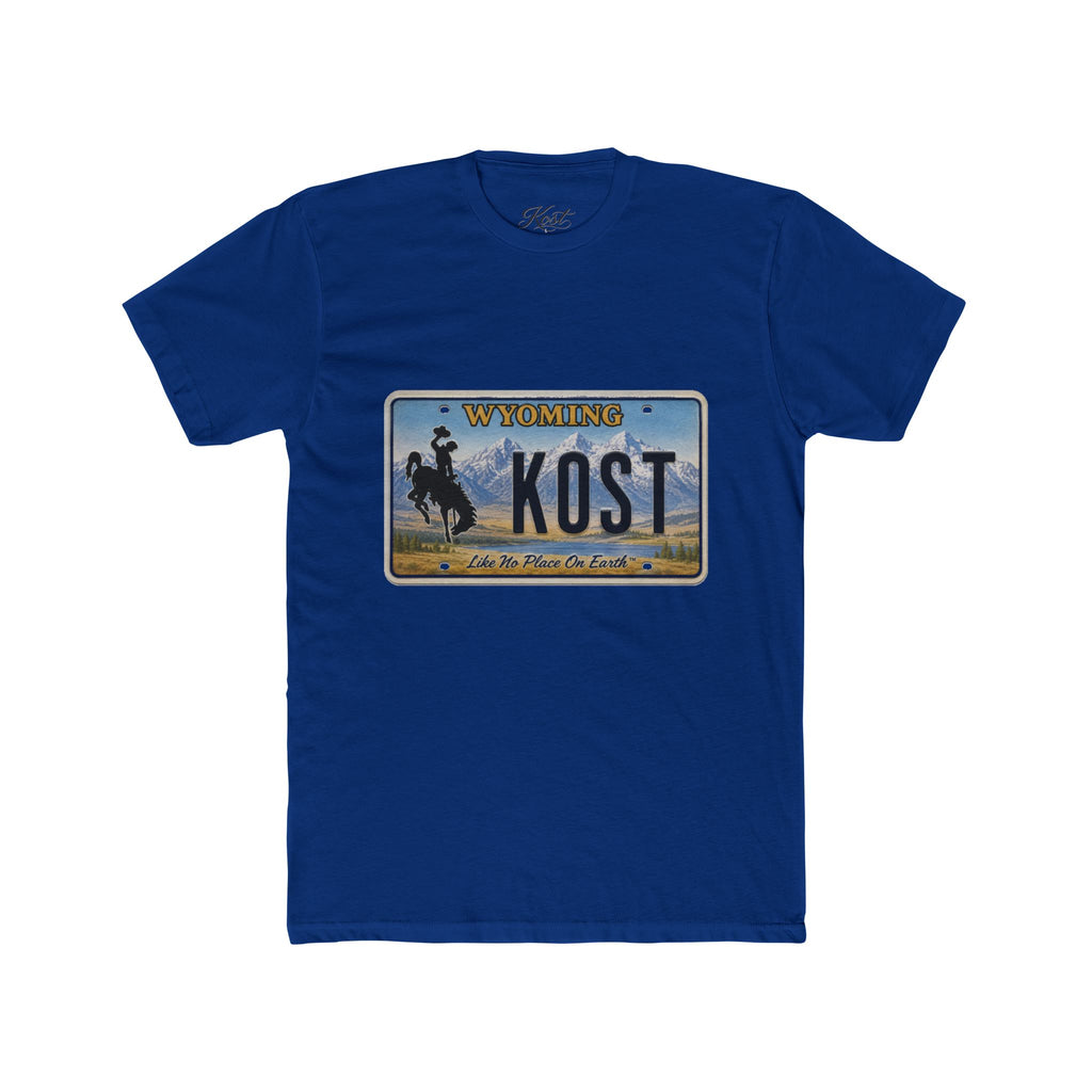 Wyoming License Plate Tee — 'KOST' Cowboy Scenic Graphic T-Shirt