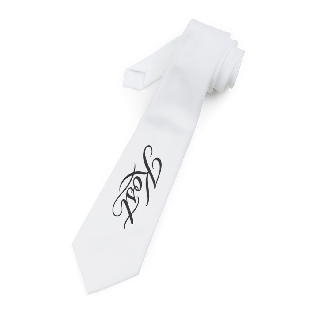 White Necktie with Elegant Monogram Design