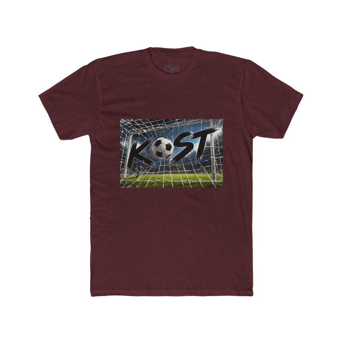 Soccer Goal Graphic Tee — “KOST” Ball in Net Cotton T‑Shirt