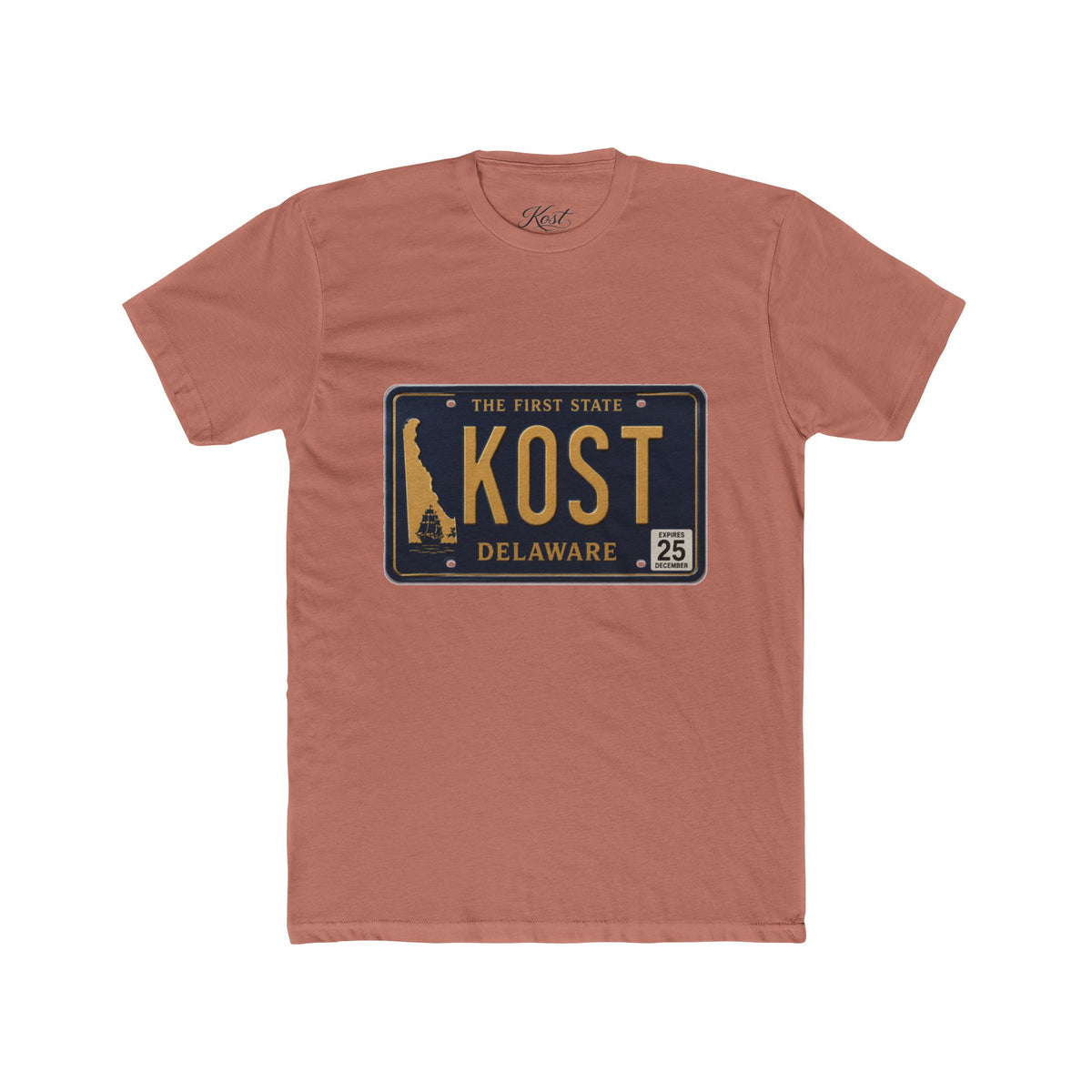 Delaware License Plate Tee — KOST Vintage State Plate T‑Shirt
