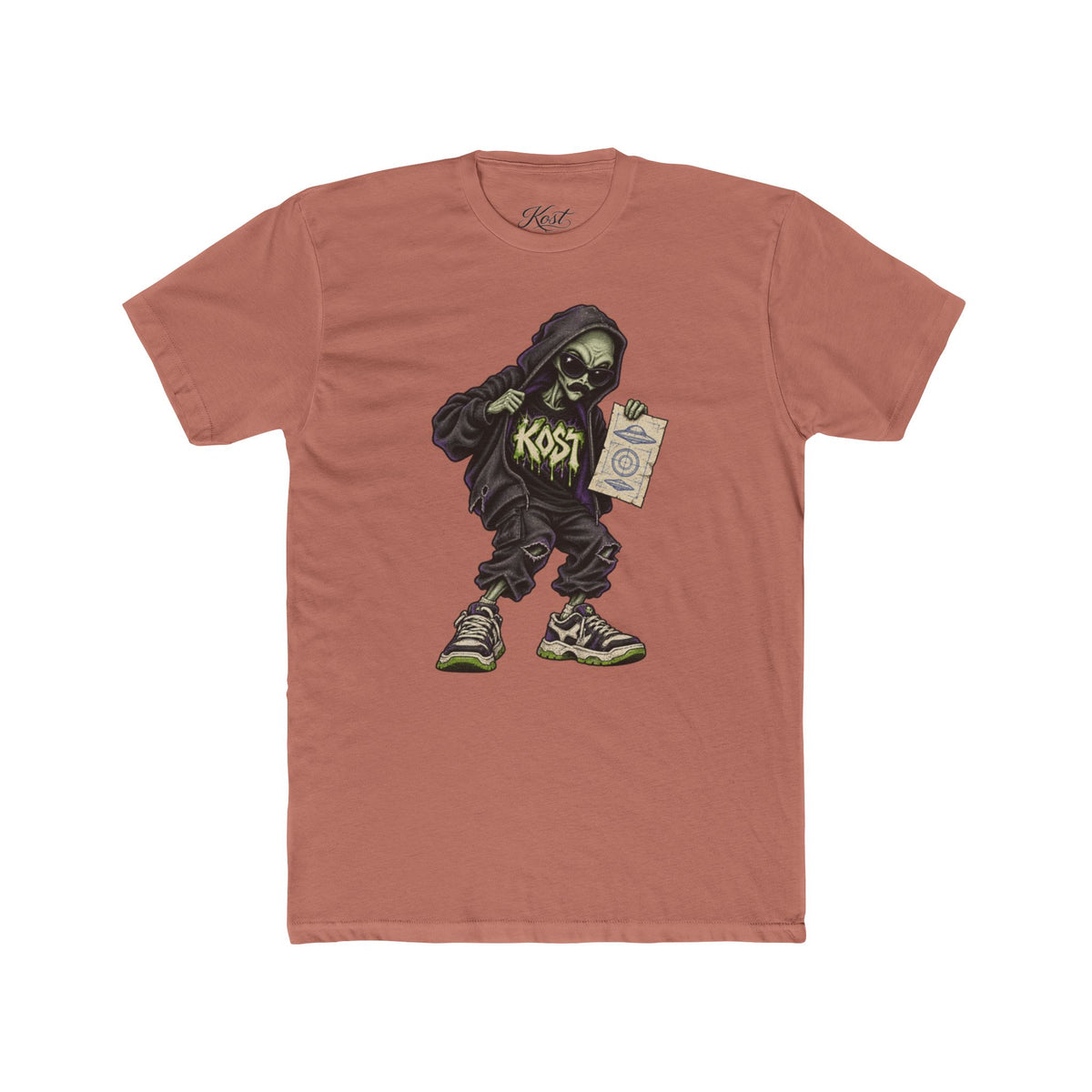 Skull Hood Crew Tee — Grunge Streetwear Graphic T-Shirt with 'Kost' Design