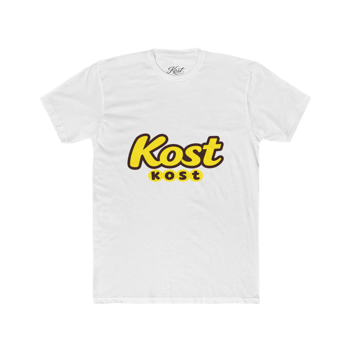 Kost Logo Tee — Retro Yellow Script Graphic T-Shirt