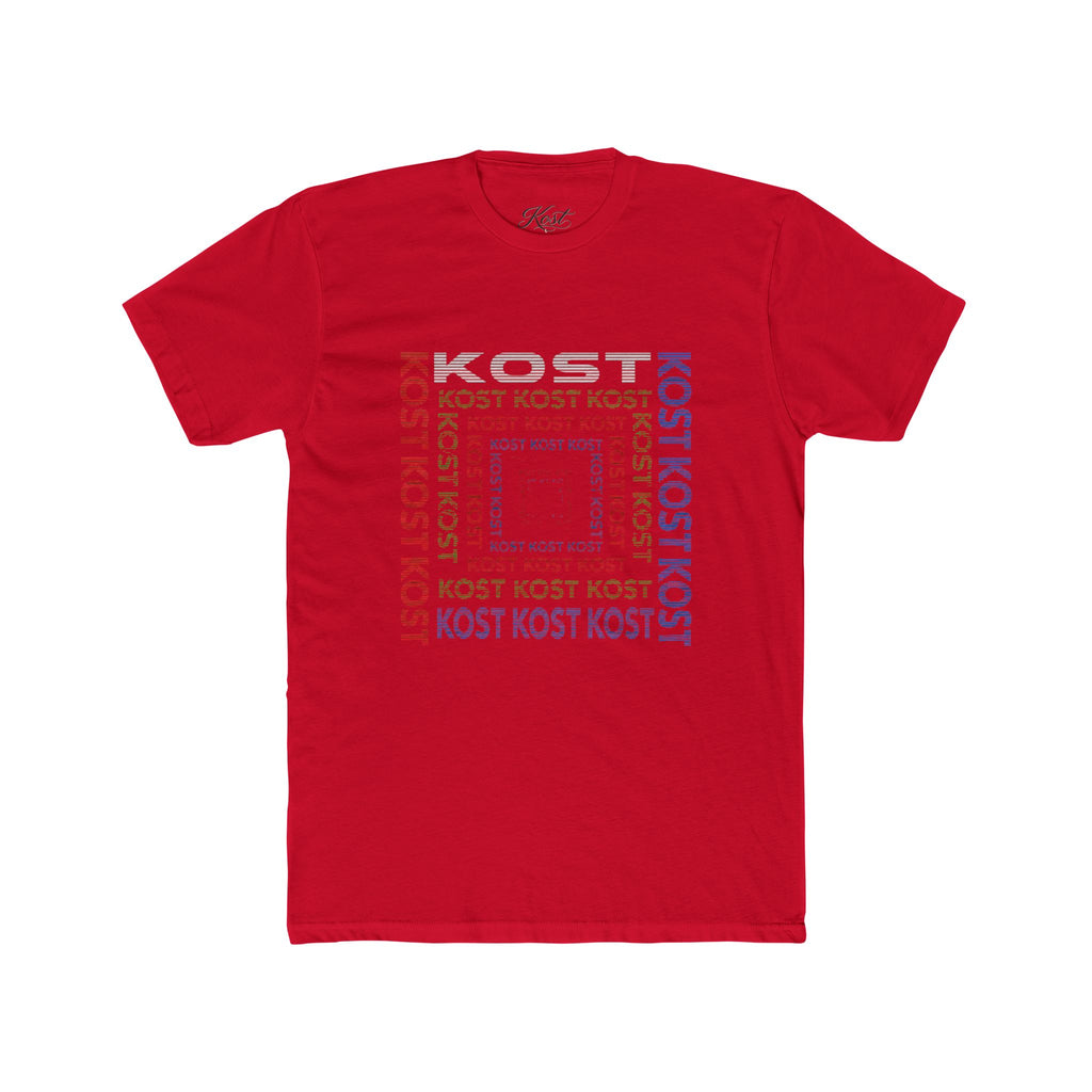Kost Repeating Text Graphic Tee — Minimal Pastel Square Design