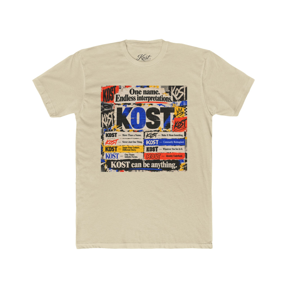KOST Vintage Patchwork Tee — 'KOST' Collage Graphic Cotton T-Shirt