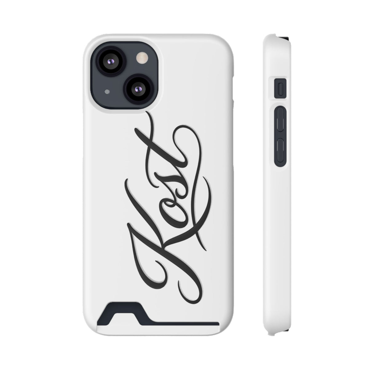 Phone Case with Card Holder – Elegant Black Calligraphy Design