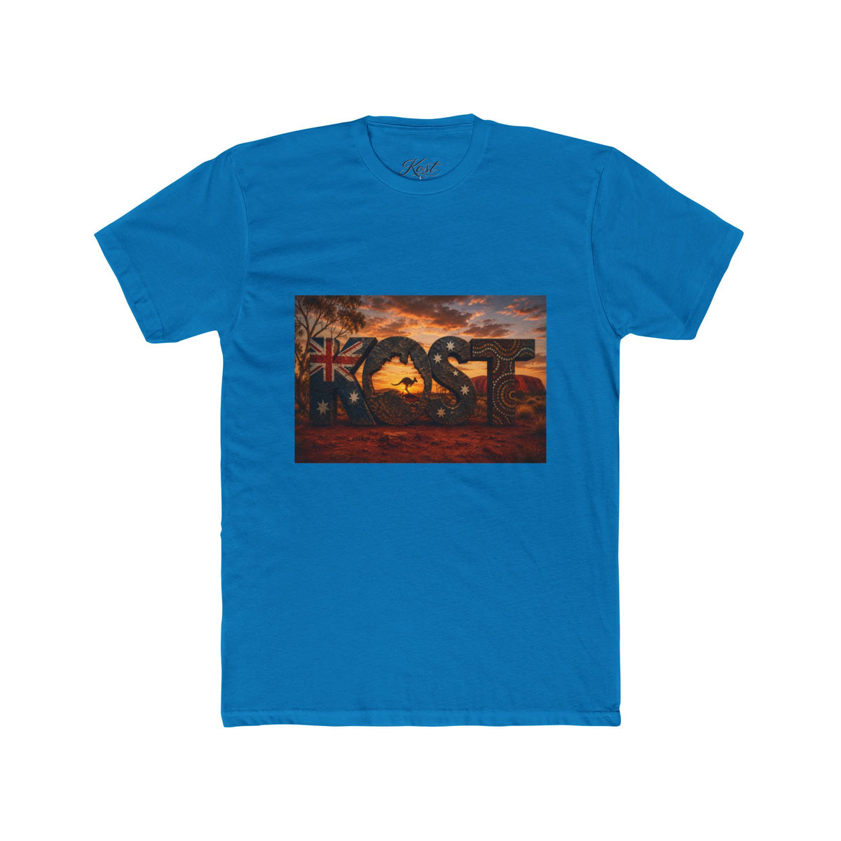 Aussie Sunset Coast T-Shirt — "Aussie" Kangaroo & Boomerang Beach Graphic Tee
