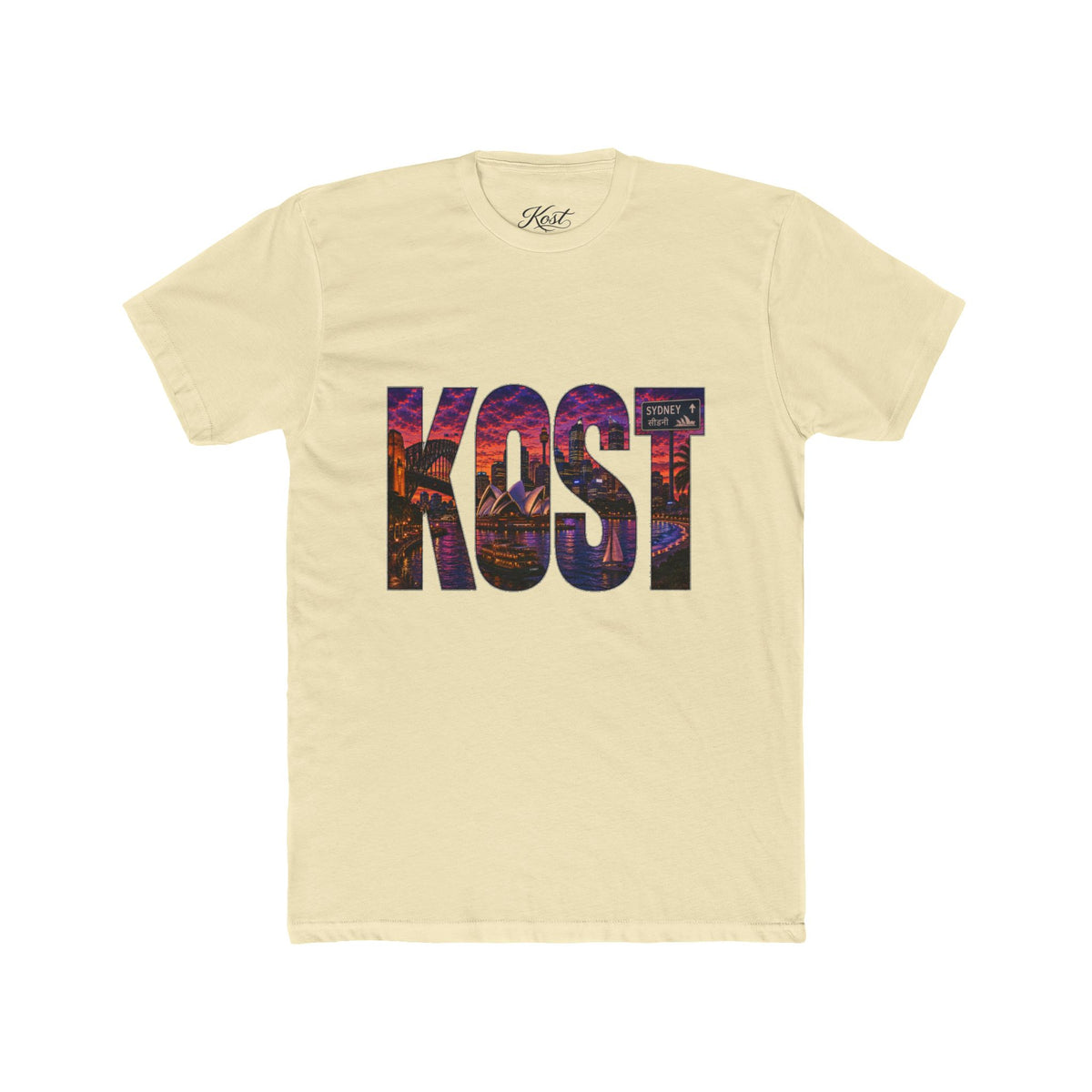 KOST Cityscape Graphic Tee — Vintage Sunset Logo Cotton T‑Shirt