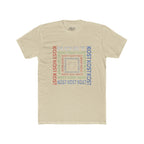 Kost Repeating Text Graphic Tee — Minimal Pastel Square Design