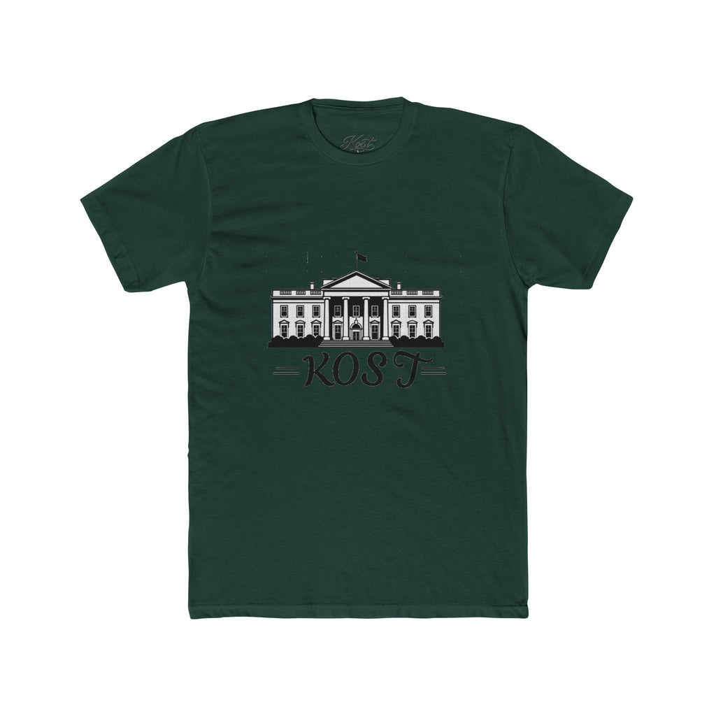 White Tee with White House Illustration and "KOST" Script – Patriotic Graphic T-Shirt