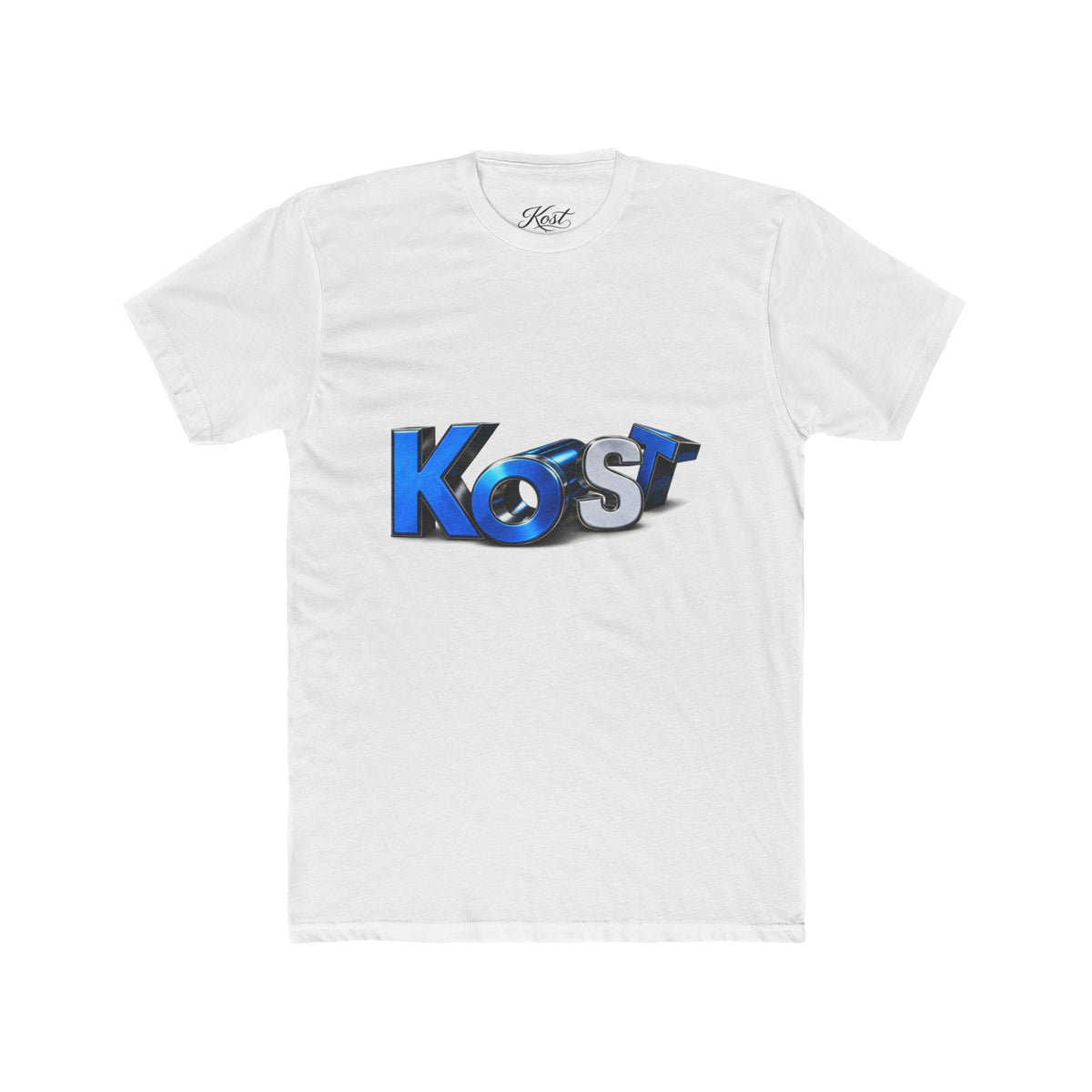 Retro 3D 'Kost' Graphic Tee - Bold Blue Logo Cotton T-Shirt