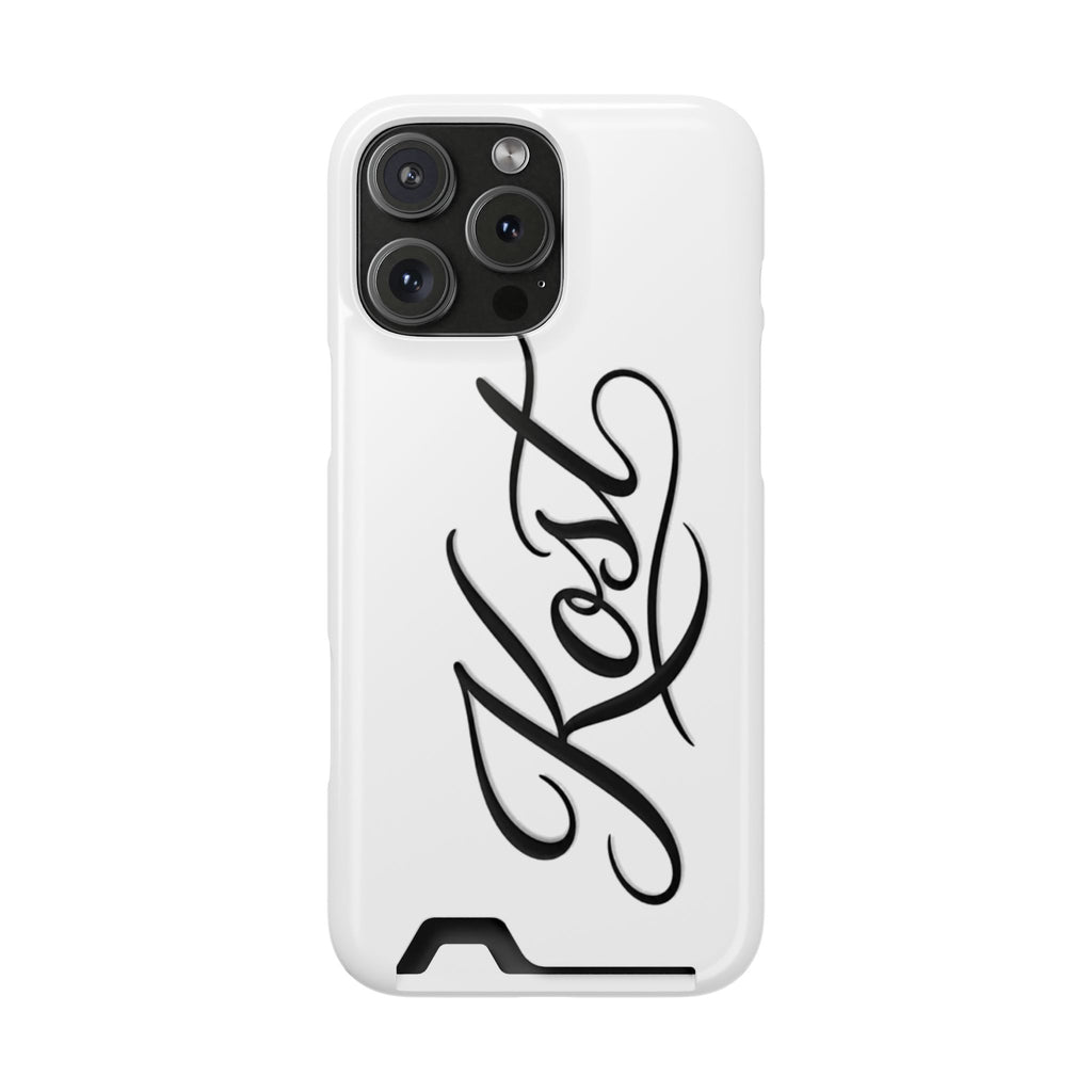 Phone Case with Card Holder – Elegant Black Calligraphy Design