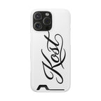 Phone Case with Card Holder – Elegant Black Calligraphy Design