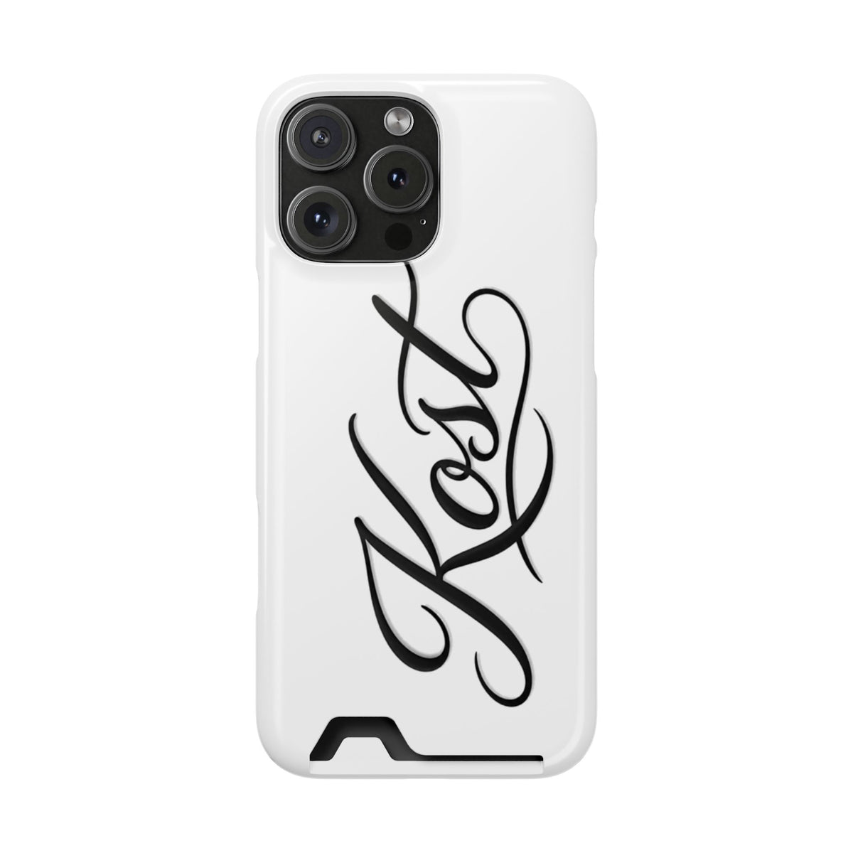 Phone Case with Card Holder – Elegant Black Calligraphy Design