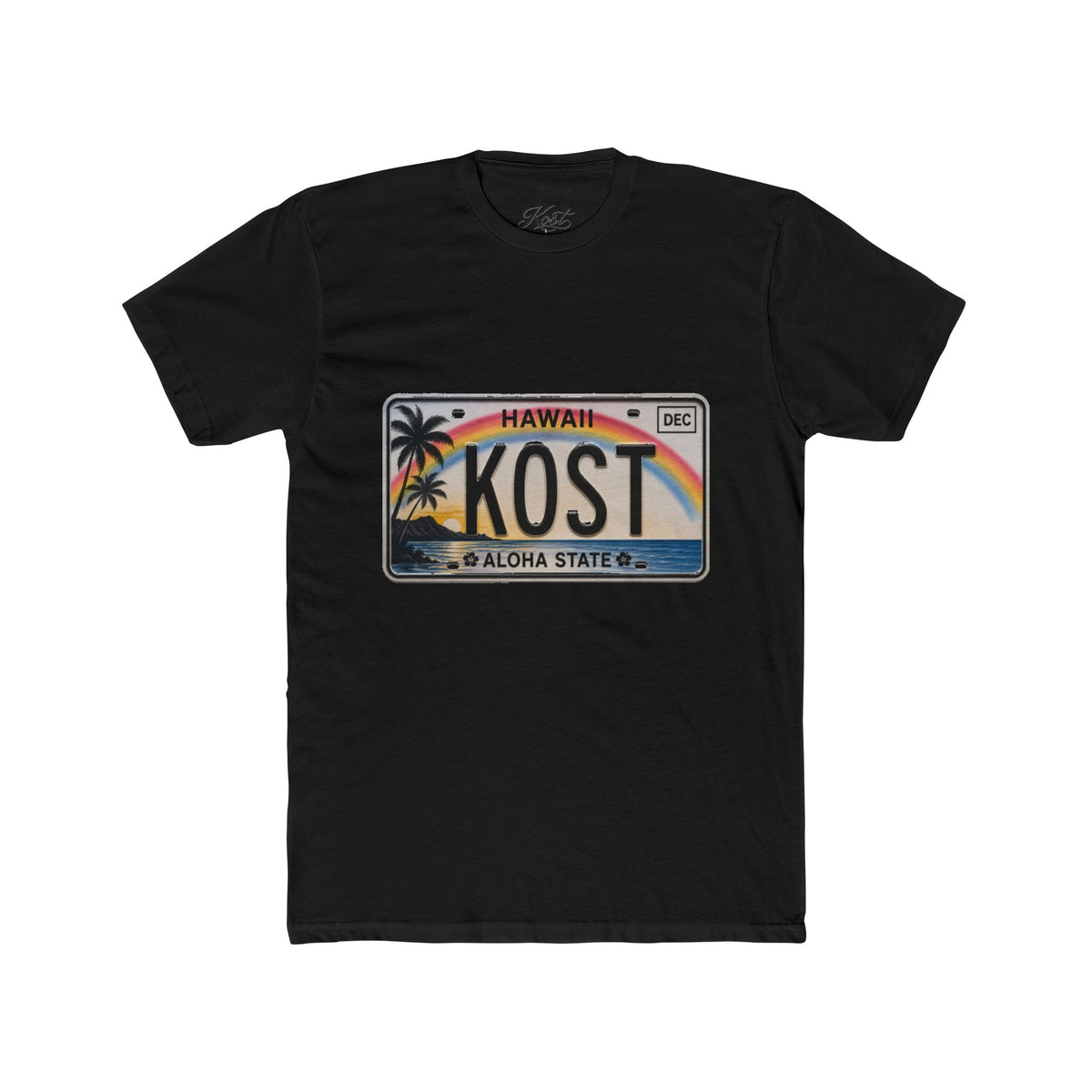 Hawaii License Plate Tee – KOST Aloha State Retro Palm Rainbow T-Shirt