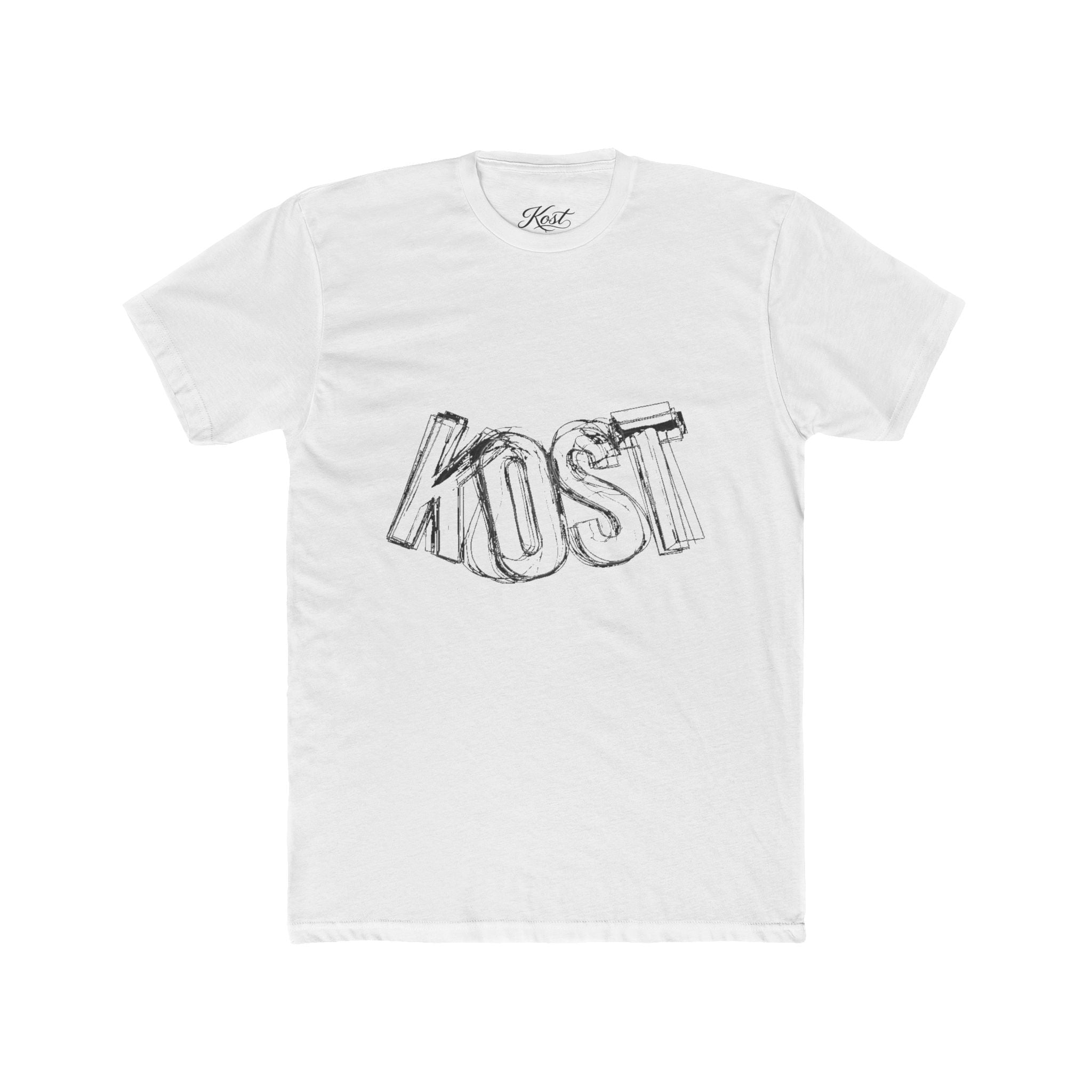 KOST Sketch Logo Tee — White Cotton Graphic T‑Shirt
