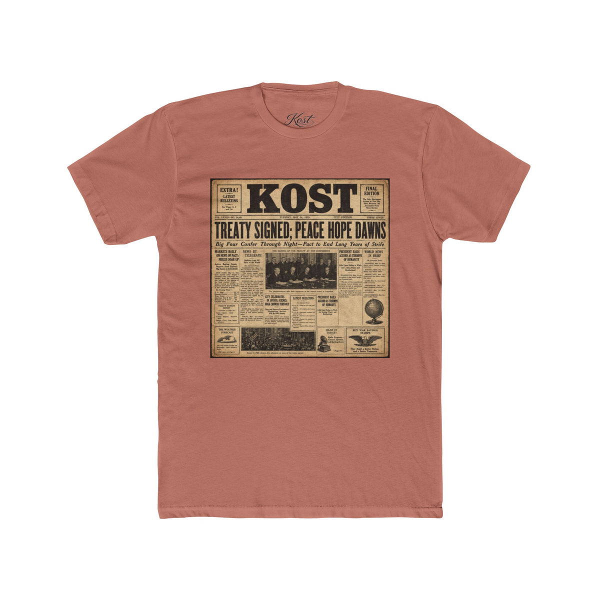 Vintage Newspaper 'Kost' Graphic Tee – Retro Headline Shirt