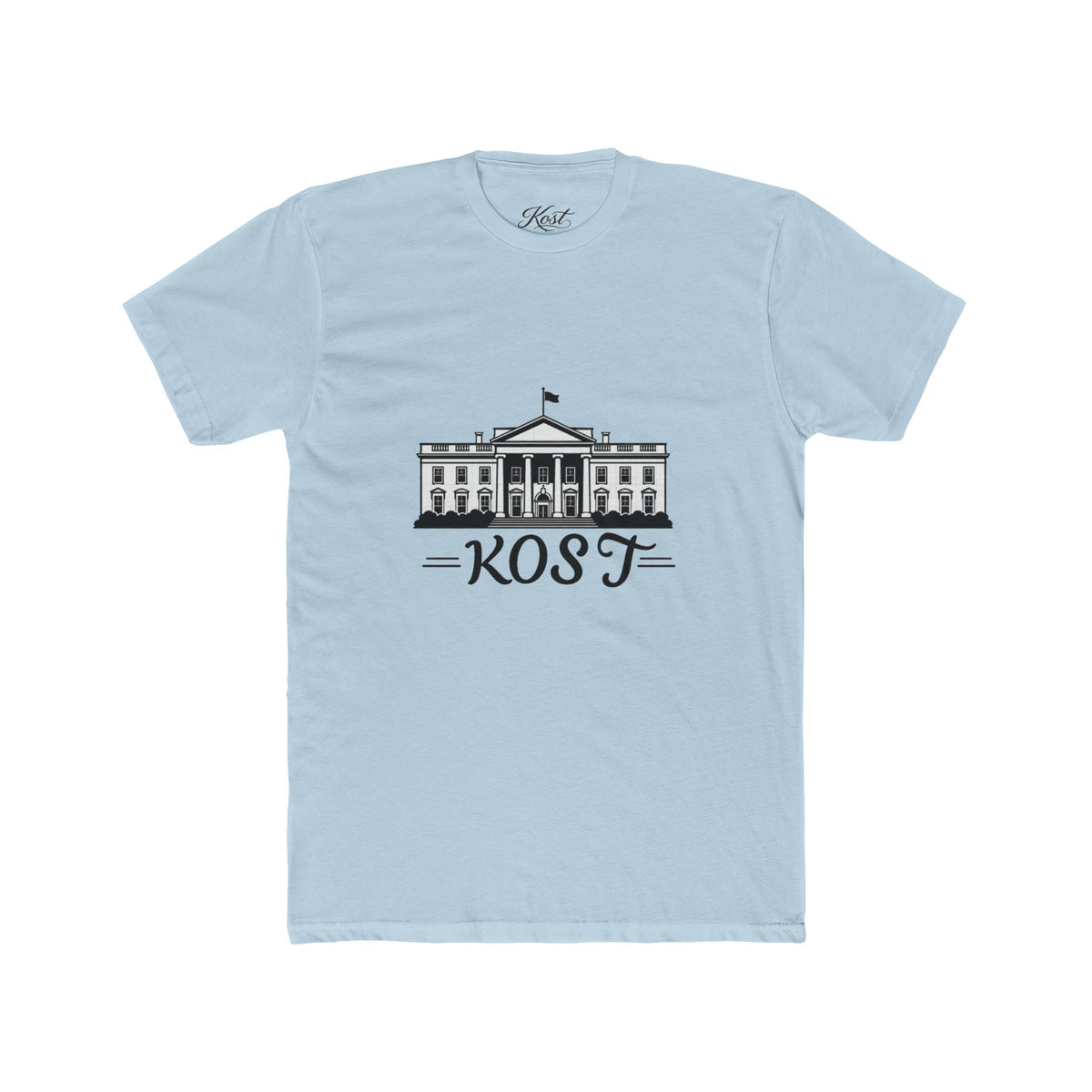 White Tee with Presidential Building Graphic & KOST Text