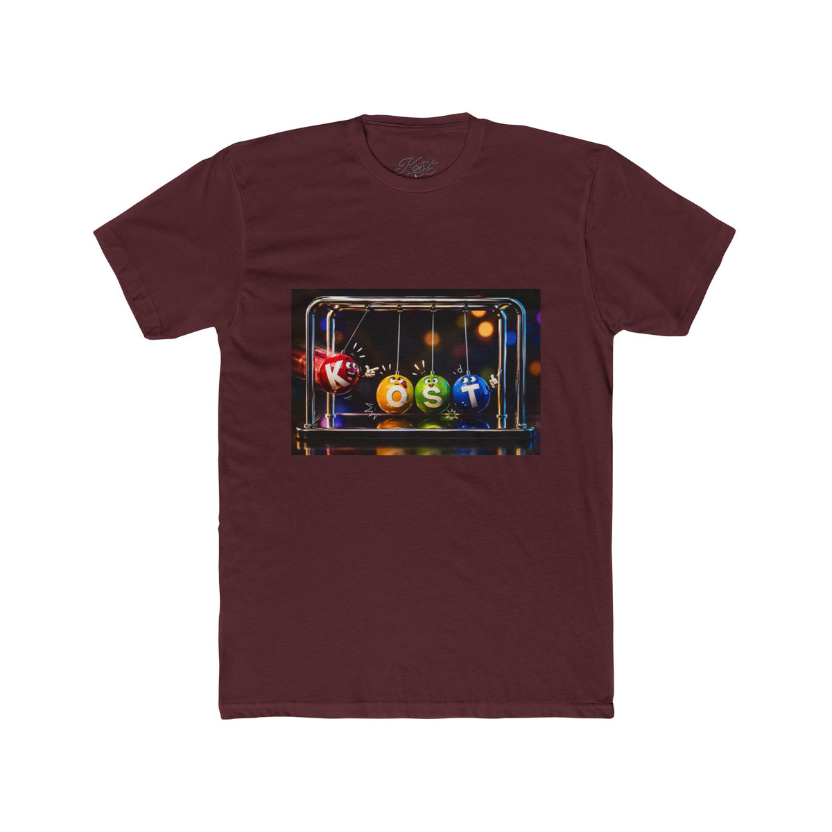 Newton's Cradle Kinetic Art Tee — 'Kest' Logo Graphic Cotton Shirt
