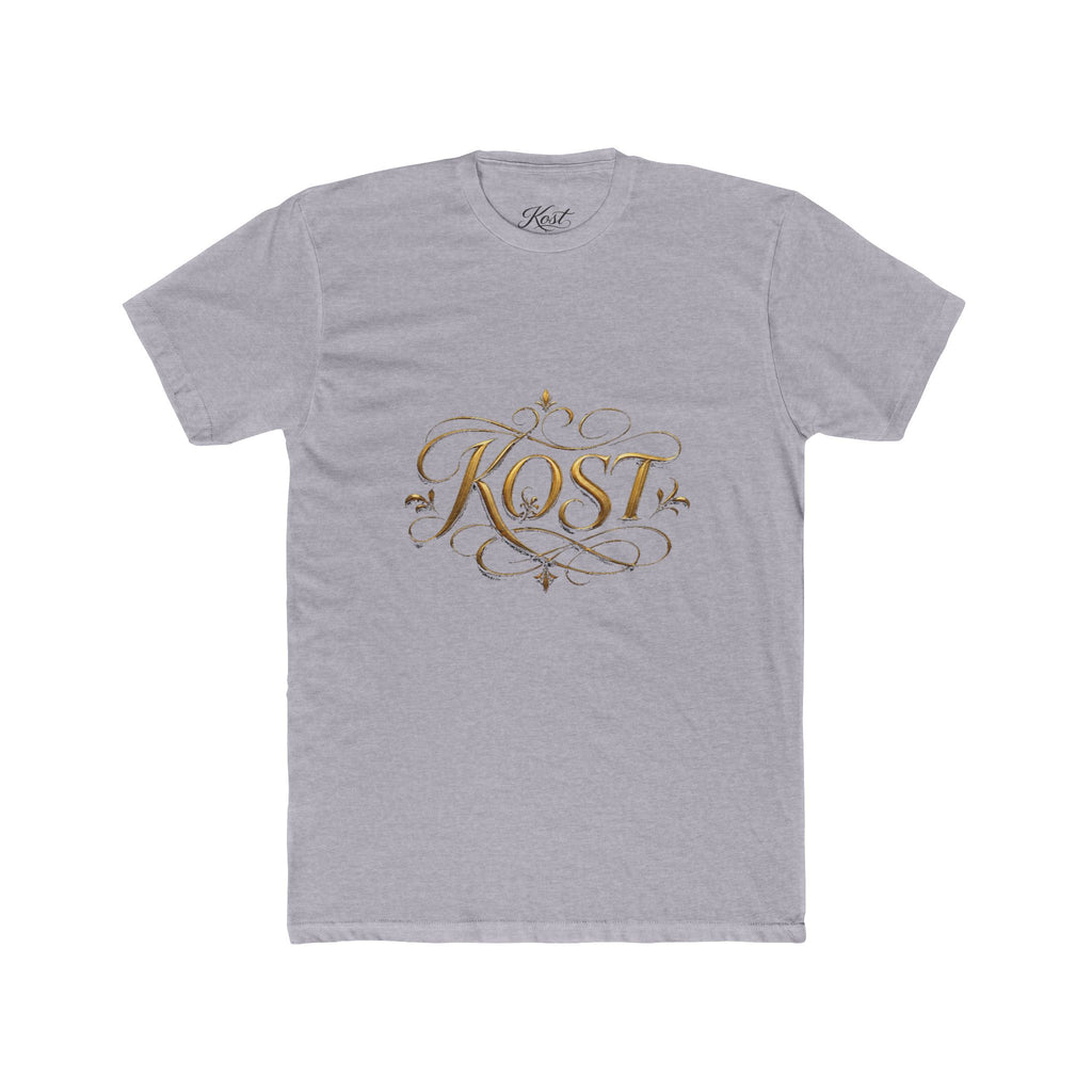 KOST Script Logo Tee — Elegant Gold Calligraphy Cotton T‑Shirt