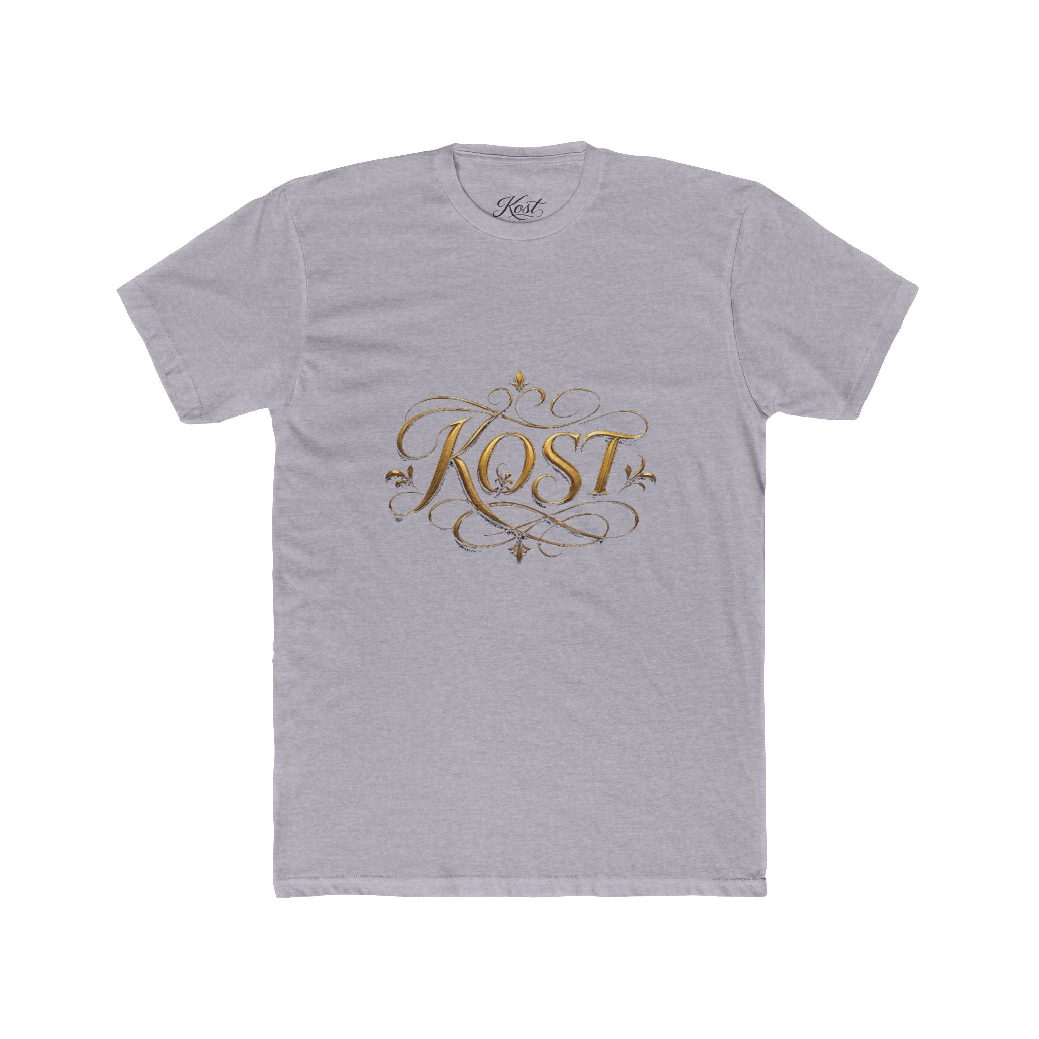KOST Script Logo Tee — Elegant Gold Calligraphy Cotton T‑Shirt