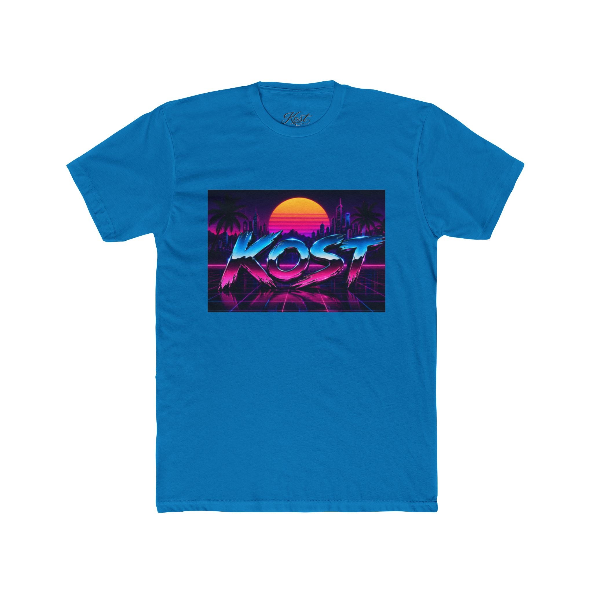 Retro Sunset "ROST" Graphic Tee — 80s Vaporwave Palm Beach T-Shirt